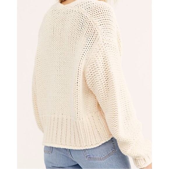 Free People Glow For It Chunky Knit Cardigan Cream L Oversized Cozy Boho - Picture 4 of 10